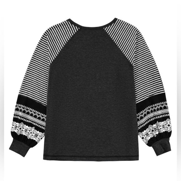 Black Contrast Print Raglan Long Sleeve Top – Striped & Patterned – Sizes S–2XL - Picture 4 of 8